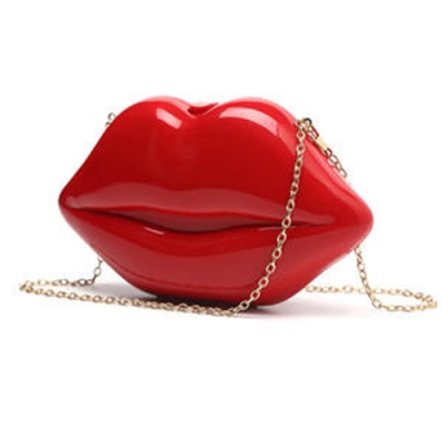 Red Lip Acrylic Bag with Gold Chain 
