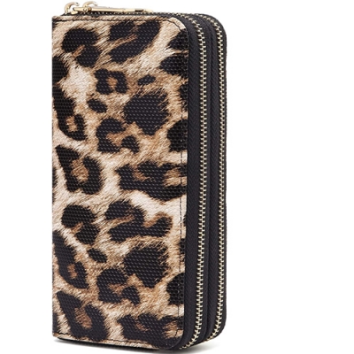 ladies long wallet Leopard print leather smart wallet