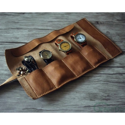 Custom Travel Leather Watch Roll Bag