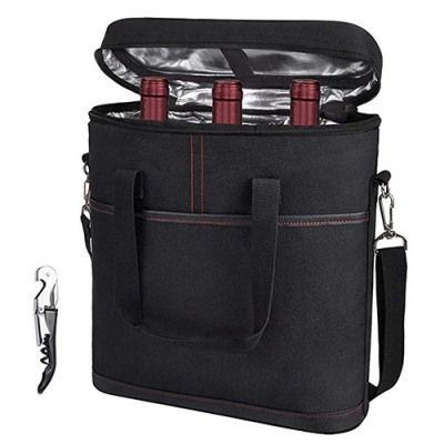 Insulated 3 Bottle Wine Cooler Shoulder Bag